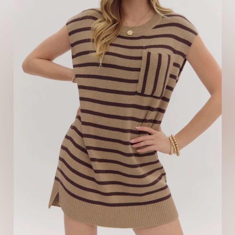 Entro Striped Brown and Tan Oversized Sweater Dress size S